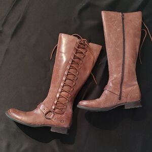 Born Ladies Brown Distressed Leather Lace-Up Knee High Boots SZ 6.5